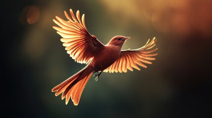 Fototapeta premium A red bird soaring through the air, wings outstretched