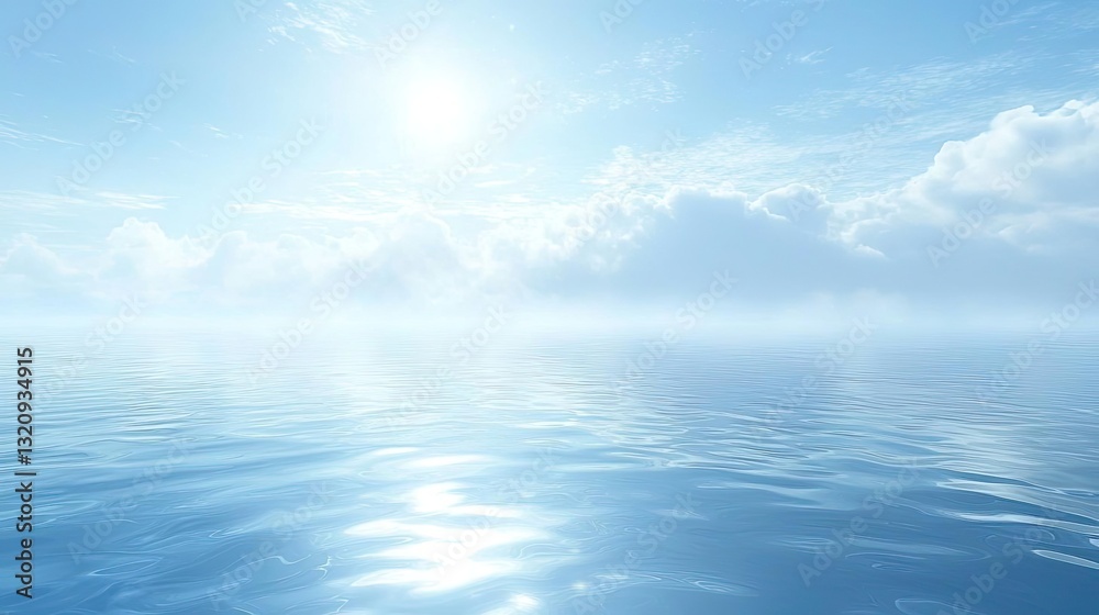 Aufkleber seascape abstract background idea. a serene ocean surface reflects a bright blue sky with fluffy clo