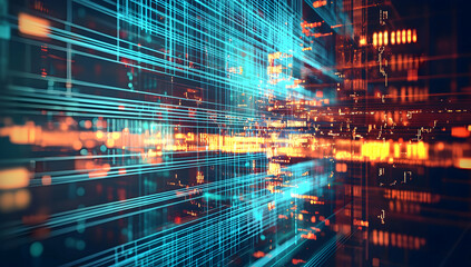 Fototapeta premium Dynamic visual representation of interconnected lines in a sci-fi tech backdrop, highlighting advanced connectivity.