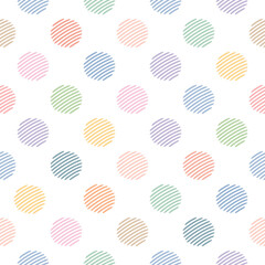 Seamless Pastel Polka Dot White Background, Line Art, Kawaii Style