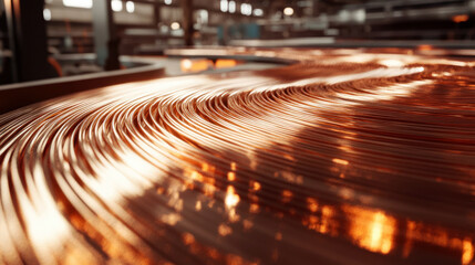 Copper wires smoothly arranged in an industrial facility during daylight hours