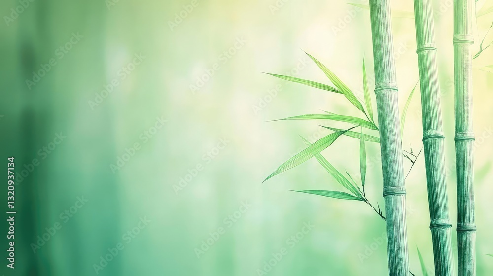 Aufkleber ink illustration abstract background concept. close-up of serene green bamboo stalks with a soft, bl