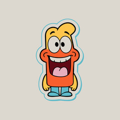 Funny cartoon sticker, Cartoon character Vector, Color vector illustration, Cheerful cartoon, perfect for kids' designs.