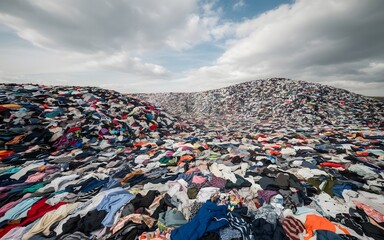 A vast expanse of thrown-away clothing, showcasing the impact of fashion waste.