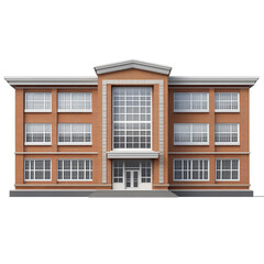 Fototapeta premium A photorealistic illustration of an exterior view of a two-story brick school building, 3D rendering isolated on Transparent background
