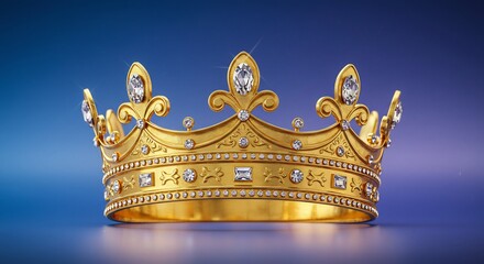 Golden Crown Gleams Richly Soft Blue Background. AI Generated