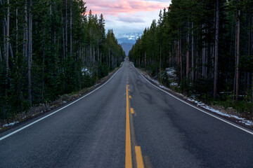 Obraz premium Winter road in Yellowstone National Park 