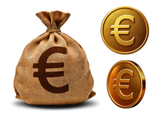 Euro Coins and Burlap Bag of Coins