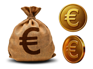 Euro Coins and Burlap Bag of Coins
