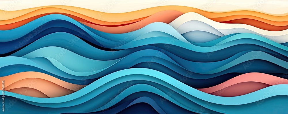 Poster Waterscape abstract background idea. Abstract waves in vibrant colors create a dynamic visual representation of fluid motion.