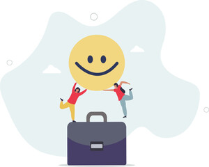 Employee happiness, job satisfaction or company benefit, happy workplace or positive attitude, work motivation concept,flat character life .