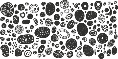 Fototapeta premium Abstract black and white circular patterns with various geometric shapes.
