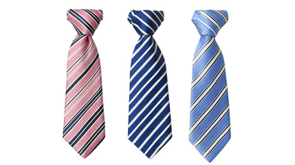 Strapped neckties in different colors, men's striped ties. Isolated on white background