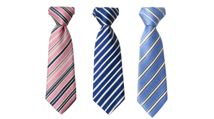 Strapped neckties in different colors, men's striped ties. Isolated on white background
