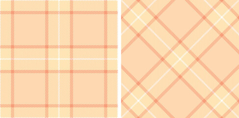 Pastel Pale Peach and Muted Peach Seamless Tartan Fabric Design