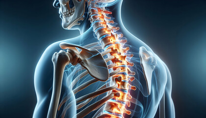 Medical science A close-up, semi-transparent 3D rendering of the human spine with an emphasis on the intervertebral 1