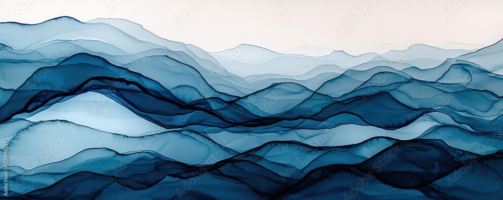 Poster Ink illustration abstract background concept. Abstract blue waves create a calming and serene visual experience.
