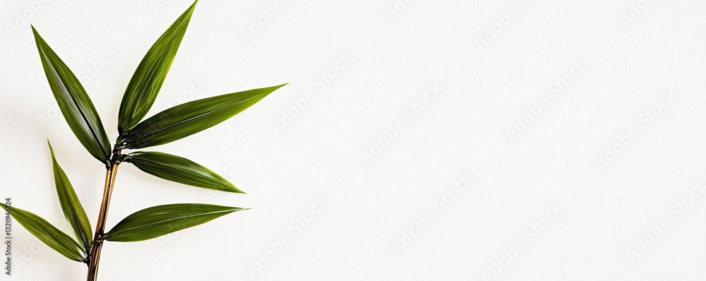 Poster ink illustration abstract background concept. a close-up view of a green leaf on a bright, clean bac