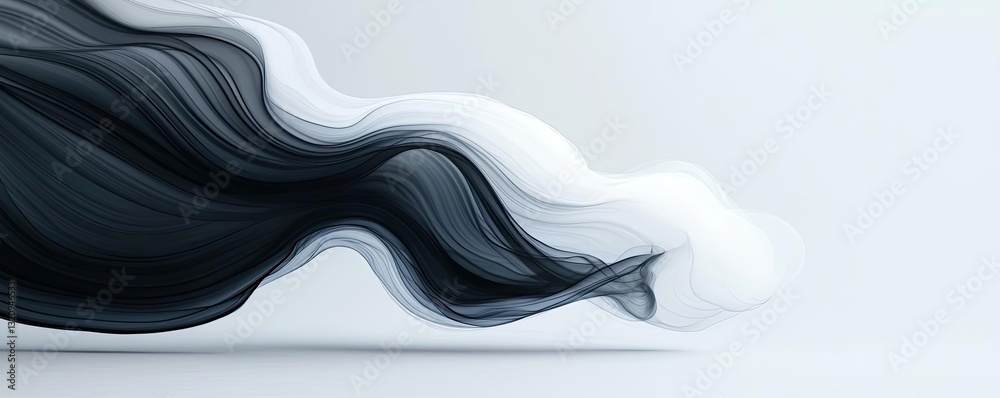 Poster Ink illustration abstract background concept. Abstract swirls of black and white creating a smooth flowing design element.