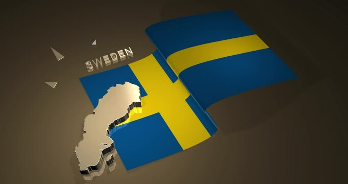 3D Map and Flag of Sweden in animation