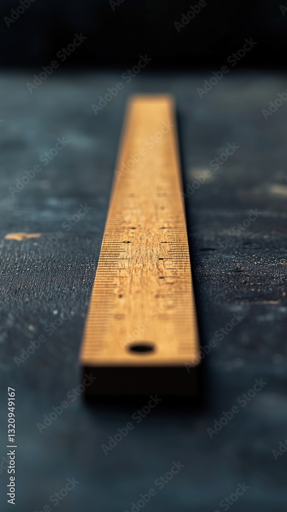 Poster a wooden ruler placed on a table surface
