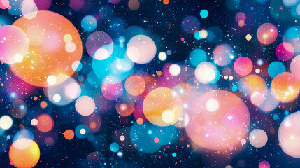 Abstract celebration: Festive circles with glitter confetti on dark sapphire space, for dreamy background