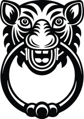 Creative and stylish Animal head door knocker vector illustration, Animal head door knocker silhouette and line art vector design