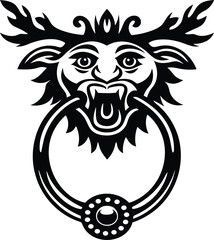Creative and stylish Animal head door knocker vector illustration, Animal head door knocker silhouette and line art vector design
