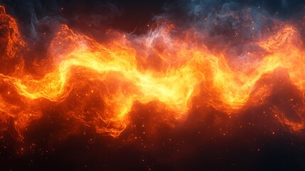 Fototapeta premium Intense burning flames with vivid orange and yellow light on a black background