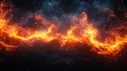 Dynamic fire flames curling and flickering with glowing warmth on a black background