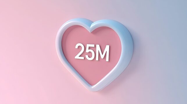 3D Render Heart Icon Representing 25 Million Followers on a Gradient Pink and Blue Background
