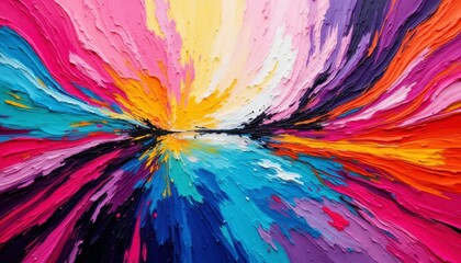 A colorful abstract acrylic painting featuring dynamic brush strokes and vibrant hues, creating a sense of movement and energy on the canvas.