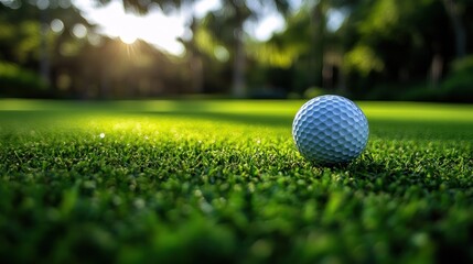 Obraz premium Golf Ball on Green at Sunrise