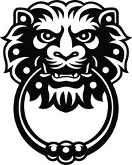 Creative and stylish Animal head door knocker vector illustration, Animal head door knocker silhouette and line art vector design