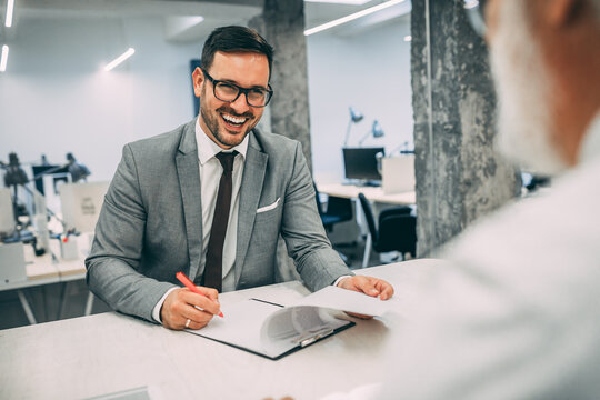 Job interview, businessman listen to candidate answers.