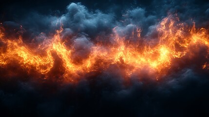 Bright flames with glowing warmth swirling against a deep black surface