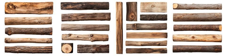 Obraz premium Assorted Rustic Wooden Logs Sticks and Twigs Arranged in a Haphazard Pile or Stack on a Wooden or Textured Background Natural Organic and Primitive Looking Forestry and Construction Materials