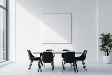 Modern minimalist dining area with blank canvas