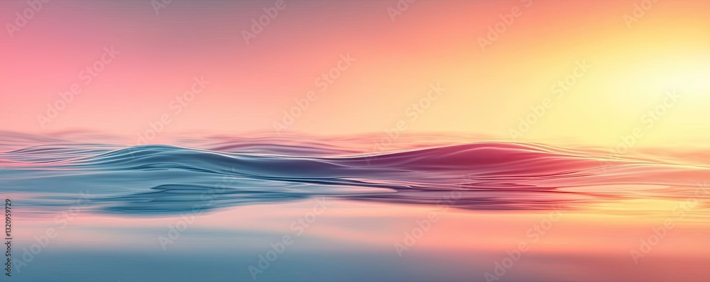 Poster Waterscape abstract background idea. A serene view of gentle ocean waves at sunset reflecting vibrant colors.
