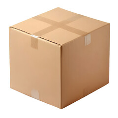 A cardboard box with no tape on the top, a transparent background 