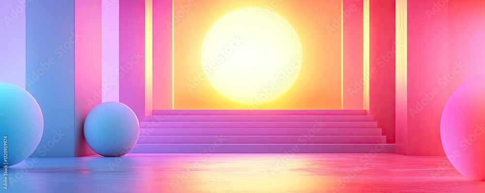 Poster pastel color illustration abstract background idea. a vibrant abstract scene featuring colorful sphe