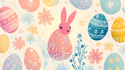 Creative Easter greeting card templates with vibrant patterns of pastel eggs, bunny silhouettes, and flowers.