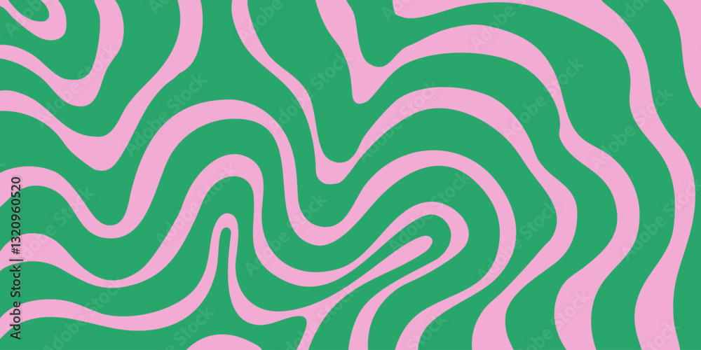 Poster Cool Abstract Psychedelic Groovy Pattern Art. Y2k Trippy Texture Vector Design. Wavy Background.