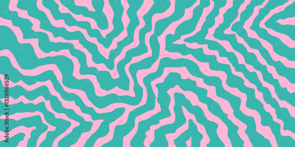 Poster Cool Abstract Psychedelic Groovy Pattern Art. Y2k Trippy Texture Vector Design. Wavy Background.