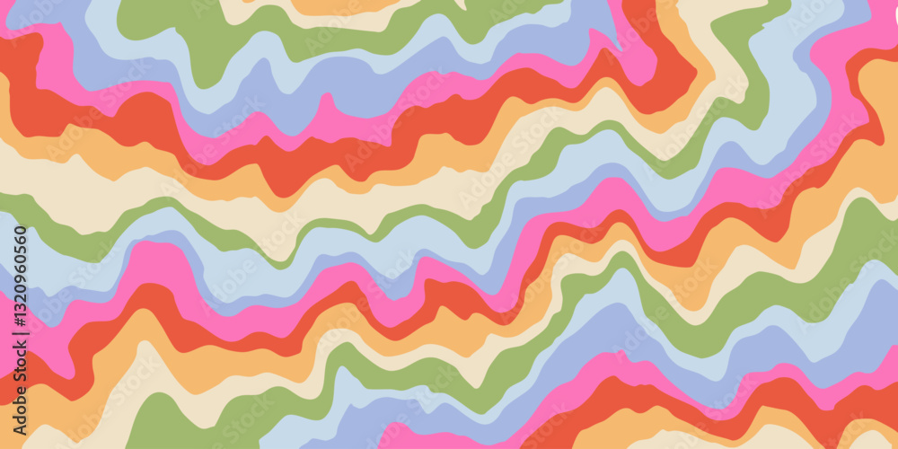Poster Cool Y2k Abstract Colorful Wavy Texture Vector Design Art. Groovy Psychedelic Rainbow Pattern. Trippy Pop Art illustration.