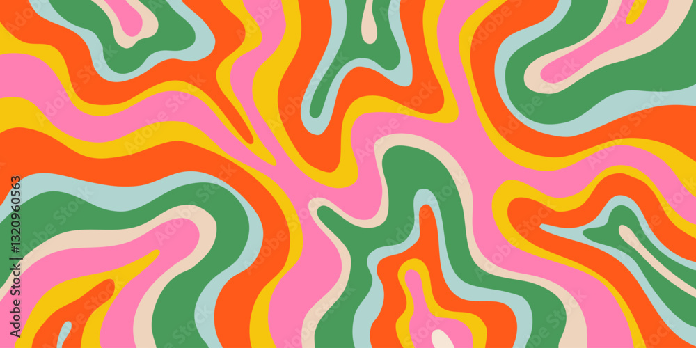 Poster Cool Y2k Abstract Colorful Wavy Texture Vector Design Art. Groovy Psychedelic Rainbow Pattern. Trippy Pop Art illustration.