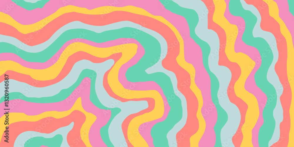 Poster Cool Y2k Abstract Colorful Wavy Texture Vector Design Art. Groovy Psychedelic Rainbow Pattern. Trippy Pop Art illustration.