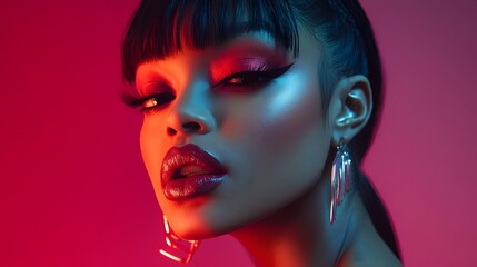 Fototapeta premium Captivating High Fashion Beauty Portrait of Stylish Woman in Futuristic Aesthetic
