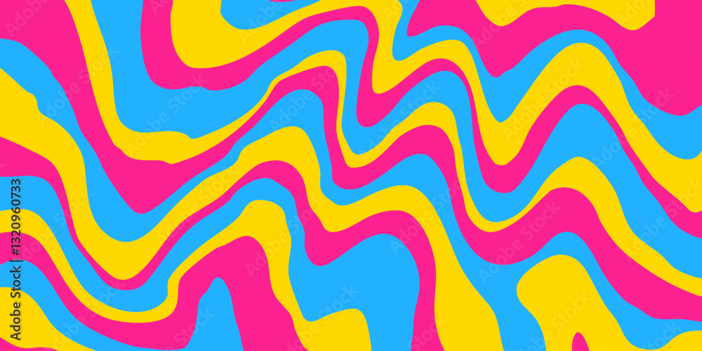 Fototapete Cool Y2k Abstract Colorful Wavy Texture Vector Design Art. Groovy Psychedelic Rainbow Pattern. Trippy Pop Art illustration.