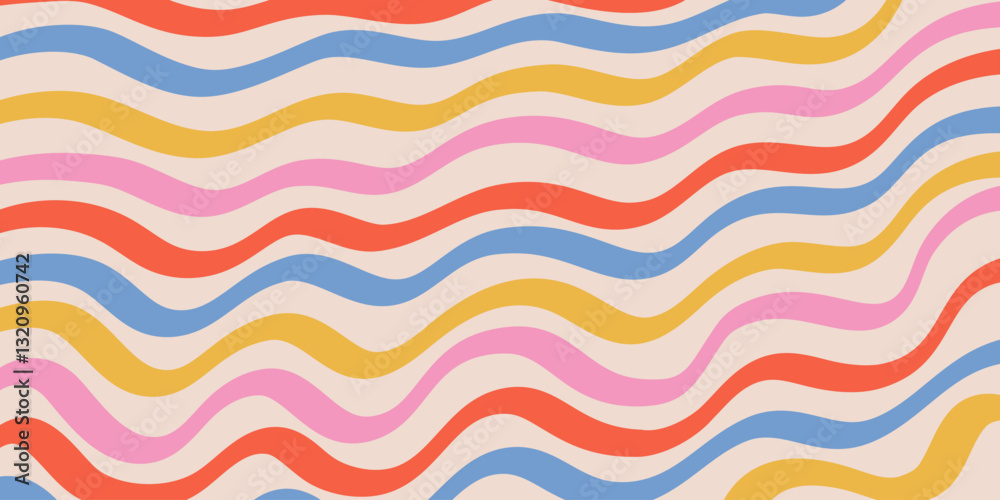 Aufkleber Cool Y2k Abstract Colorful Wavy Texture Vector Design Art. Groovy Psychedelic Rainbow Pattern. Trippy Pop Art illustration.